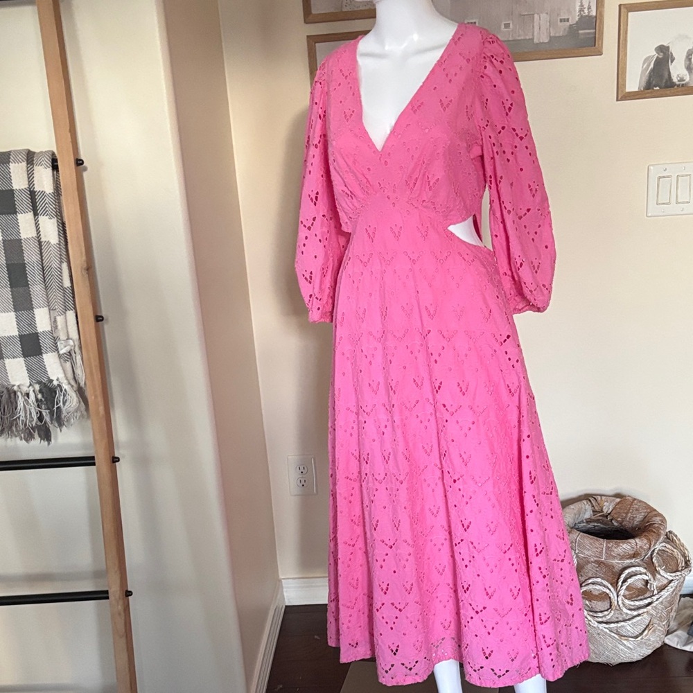 Chelsea28 Embroidered Cutout Midi Dress in Pink Wildflower